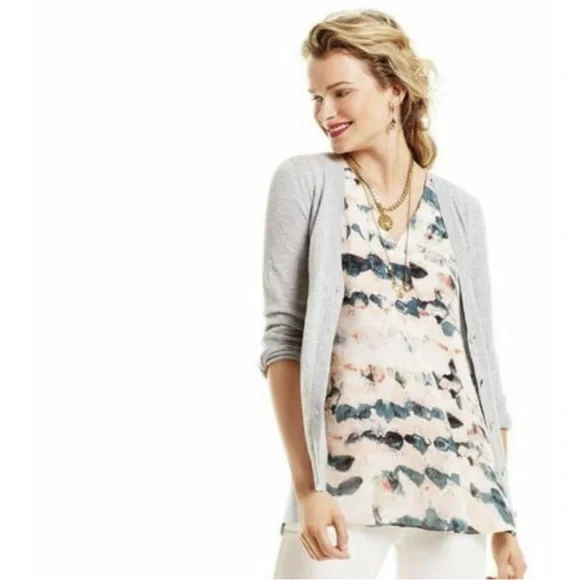 Cabi Womens Gelato Top Size XS Peach Teal Watercolor Stripe Sleeveless #5035 - Picture 2 of 5